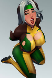 1girls ahe_gao alternate_version_available anna_marie awaiting_cum bodysuit breasts brown_hair female female_only fortnite green_eyes hands_behind_back headband kneeling large_breasts lipstick long_hair marvel open_mouth postblue98 rogue_(fortnite) rogue_(x-men) solo superheroine tongue_out two_tone_hair white_hair x-men rating:Explicit score:259 user:LTM0358