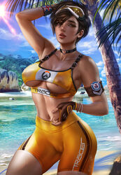 1girls areolae big_breasts bike_shorts blizzard_entertainment bracelet bracelets breasts brown_eyes brown_hair cameltoe choker earrings eyewear_on_head female female_focus female_only fingerless_gloves hand_behind_head high_resolution highres hips large_breasts lena_oxton light-skinned_female light_skin logan_cure looking_at_viewer nipples overwatch short_hair solo sunglasses_on_head tight_clothing topwear tracer transparent_clothing underboob wide_hips rating:Explicit score:241 user:rinny_a