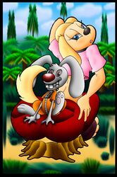 anthro brandy_and_mr._whiskers brandy_harrington canine clothing day disney disney_channel dog female fur furry interspecies looking_back male mammal mr._whiskers outdoors rabbit sitting size_difference tagme toon_disney rating:Questionable score:2 user:bot