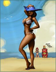 2girls beach black_hair dark-skinned_female dark_skin human iron_man iron_man_armored_adventures marvel milf pepper_potts roberta_rhodes straight_hair swimsuit tony_stark rating:Questionable score:26 user:bot