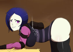 1girls ass blue_hair clothed clothed_female fair_skin female female_focus female_only invader_zim jlullaby light-skinned_female light_skin mole mole_under_eye nickelodeon purple_eyes side_view simple_background solo solo_female striped_shirt tak rating:Explicit score:74 user:perxx0n4ll