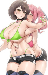 2022 2girls azur_lane baltimore_(azur_lane) bikini booty_shorts breasts bremerton_(azur_lane) brown_hair female female_only green_bikini green_eyes hi_res hips hotate-chan huge_breasts jean_shorts medium_hair pink_bikini pink_eyes pink_hair short_hair short_shorts shorts slim_waist thick_thighs thighs twintails wide_hips yuri rating:Questionable score:205 user:Cero_Oscuras