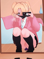 1boy anal anal_insertion assbysmal balls bed bedroom black_mask blonde_hair blush cardigan crossdressing cyan_eyes dildo dildo_in_ass dildo_insertion dildo_sitting femboy girly indoors male male_only mask masked mirror mirror_selfie mouth_mask original original_character pink_cardigan selfie sex_toy skirt socks solo solo_male squatting steamy_breath testicles trap rating:Explicit score:457 user:St1rolvamp3ler