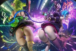 2girls arcane big_ass big_breasts big_butt blue_hair chewing_gum dat_ass green_hair gum gun jinx_(league_of_legends) league_of_legends league_of_legends:_wild_rift medium_breasts pale-skinned_female pale_skin partially_clothed sakimichan thick_thighs zeri_(league_of_legends) rating:Questionable score:210 user:Adoptivecandy