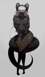 1girls arms_behind_back ass bare_shoulders bare_thighs belt black_body black_skin breasts breasts_apart choker cleavage cleavage_cutout dark-skinned_female dark_skin female female_focus female_only front_view fully_clothed fur_trim headgear headwear horn horns hourglass_figure ill_(ub1mo) inner_sideboob large_breasts legwear long_ponytail looking_at_viewer midriff navel navel_line necklace non-human open_clothes open_shirt ponytail robotic_arm rolled_up_sleeves short_hair short_sleeves side_view sitting sitting_on_tail skin_pattern solo solo_female solo_focus tail thick_tail thick_thighs ub1mo voluptuous white_hair wide_hips yellow_eyes rating:Questionable score:69 user:CalZone