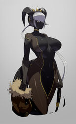 1girls ass bare_shoulders bare_thighs belt black_body black_skin breasts breasts_apart choker cleavage cleavage_cutout dark-skinned_female dark_skin female female_focus female_only front_view fully_clothed fur_trim headgear headwear holding_clothing horn horns hourglass_figure ill_(ub1mo) inner_sideboob large_breasts legwear long_ponytail looking_at_viewer midriff navel navel_line necklace non-human open_clothes open_shirt ponytail robotic_arm short_hair short_sleeves side_view skin_pattern skin_tight solo solo_female solo_focus standing tail thick_tail thick_thighs ub1mo voluptuous white_hair wide_hips yellow_eyes rating:Questionable score:85 user:CalZone