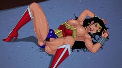 after_sex areolae black_hair blue_eyes boots bracers breasts breasts_out bush dc dc_comics dcau exhausted eyes_rolling_back female female_only functionally_nude high_heel_boots high_heels justice_league_unlimited knee_boots large_breasts messy_hair muscles muscular muscular_female nipples partially_clothed pubic_hair pussy pussy_juice solo something_unlimited sunsetriders7 sweat tagme tiara wet_pussy wonder_woman wonder_woman_(series) rating:Explicit score:195 user:lugia277