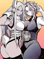 2girls armpits big_ass big_breasts breasts bunny_ears female huge_ass huge_breasts kaina_tsutsumi lady_nagant looking_at_viewer miruko my_hero_academia rumi_usagiyama shounen_jump smiling tagme takatsuki_ichi thick_thighs rating:Questionable score:291 user:Hizizi