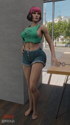 3d blender dark_skin fortnite red-j red_hair shorts sunny_(fortnite) tagme rating:Explicit score:55 user:LJ-RED