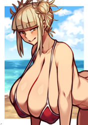 1girls alternate_breast_size beach big_breasts bikini blonde_hair blush breasts cleavage coffeelove68 himiko_toga large_breasts looking_at_viewer my_hero_academia nipple_bulge outdoors outside smile solo solo_female yellow_eyes rating:Questionable score:396 user:Lunacy