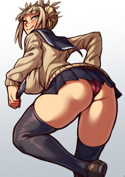 1girls alternate_breast_size ass big_breast blonde_hair blush breasts coffeelove68 himiko_toga knife looking_at_viewer looking_back low-angle_view my_hero_academia nipple_bulge panties shoes short_hair simple_background skirt smile solo solo_female thick_thighs thighhighs upskirt white_background yellow_eyes rating:Questionable score:394 user:Lunacy