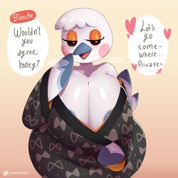 1girls 2022 animal_crossing anthro avian big_breasts bird bird_girl bird_humanoid blanche_(animal_crossing) blush_stickers breasts cleavage curvy curvy_female curvy_figure dialogue dialogue_bubble eyelashes female female_focus female_only gammainks heart heart-shaped_pupils huge_breasts inviting kimono kimono_pull looking_at_viewer mature mature_female mature_woman mommy mommy_kink nintendo nipple_slip nipples ostrich seductive seductive_eyes seductive_look solo solo_female solo_focus speech speech_bubble steamy_breath talking_to_viewer text text_bubble video_games wide_hips rating:Explicit score:162 user:HawaiiPizza