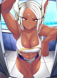 1futa 2021 abs absurd_res animal_ears artist_name big_breasts breasts bulge_through_clothing bunny_ears bunny_girl castell cleavage clothed clothing dark-skinned_futanari dark_skin erection eye_contact fully_clothed futa_only futanari hero_outfit_(mha) high-angle_view high_resolution humanoid humanoid_penis kemonomimi large_breasts long_hair looking_at_viewer minishorts miruko my_hero_academia navel red_eyes rumi_usagiyama solo solo_futa sports_bra standing thick_thighs thighs white_hair rating:Explicit score:558 user:FallenPlace