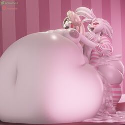 1boy 1girls 3d angel_dust_(hazbin_hotel) big_belly charlie_morningstar_(hazbin_hotel) demon_girl female femboy femboy_on_female hazbin_hotel huge_breasts huge_cock hyper hyper_balls hyper_penis hyperwave9000 inflation male pectoral_bulge straight rating:Explicit score:106 user:marvyn