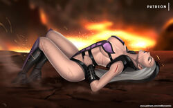 1girls 2d artist_signature boots curvy defeated defeated_heroine evandromenezes female huge_breasts injured mortal_kombat mortal_kombat_(2011) on_back patreon_username prehensile_hair sindel white_hair rating:Questionable score:24 user:Blueblaster69