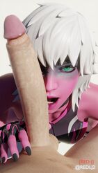 3d blender fortnite gloves half_naked harlowe_(fortnite) open_mouth penis_awe penis_on_face pink_skin red-j red_lj unseen_male_face white_hair rating:Explicit score:75 user:LJ-RED