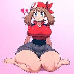  ai_generated alert big_ass big_breasts curvy huge_ass kneeling large_ass looking_at_viewer may_(pokemon) on_knees original pokemon self_upload small_waist surprised thecook thick_ass thick_thighs voluptuous  rating:explicit score: user:bot