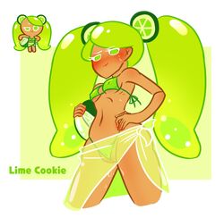 1girls ball bikini blush clothing cookie_run embarrassed erect_clitoris female female_only food_creature gingerbread_cookie hair hand_on_hip hard_nipples holding_object human humanized humanoid lime_cookie lime_eyes lime_hair long_hair looking_at_viewer looking_down marshii_lewds micro_bikini navel nipple_bulge pout revealing_clothes see-through_clothing simple_background skinny skinny_girl solo standing sweat tan_body tan_skin thick_thighs thin thin_female twintails rating:Questionable score:55 user:Isa808