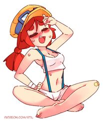 5_fingers arm_up bandaid barefoot belly_button bikini blush blushing brawl_stars cap closed_eyes crossed_legs feet hand_on_hip hat jessie_(brawl_stars) open_mouth red_hair rtil sweat tagme toes rating:Explicit score:108 user:Ihsbidg