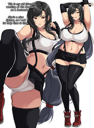 1girls absurd_res black_hair breasts breasts_between_suspenders cleavage clothed clothed_female crop_top drogod_(artist) english_text fair-skinned_female fair_skin female female_focus female_only final_fantasy final_fantasy_vii final_fantasy_vii_remake hi_res hips huge_breasts light-skinned_female light_skin long_hair midriff panties red_eyes short_skirt skirt slim_waist solo solo_female solo_focus square_enix suspenders tank_top text thick_thighs thighs tifa_lockhart white_panties wide_hips rating:Questionable score:246 user:WatchTheLanguage