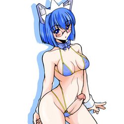 1:1 1futa 2k-tan bikini blue_eyes blue_hair blush breasts color erection eyewear futa_only futa_sans_balls futanari glasses intersex os-tan panties penis penis_in_panties short_hair solo solo_futa standing swimsuit underwear white_background rating:Explicit score:13 user:bot