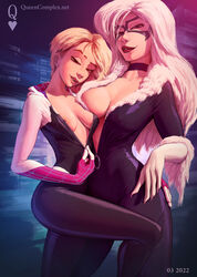 2022 2girls age_difference background black_cat_(marvel) blonde_hair choker dated duo eyebrow_piercing eyelashes eyes felicia_hardy female female_only fur gwen_stacy half-closed_eyes happy hood hood_down large_breasts latex latex_suit leg_up lipstick long_hair looking_at_viewer marvel marvel_comics mask neckwear older_female open_clothes open_eyes parted_lips queencomplex red_lipstick short_hair small_breasts smile spider-gwen spider-man:_into_the_spider-verse spider-man_(series) standing teenager teeth undressing unzipped unzipped_bodysuit white_hair young younger_female rating:Explicit score:616 user:Thotami