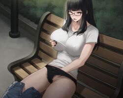 1girls animated bench big_breasts black_hair black_nails breasts busty female female_only fingering fingering_pussy fingering_self glasses grabbing grabbing_own_breast huge_breasts kkamja large_breasts long_hair nail_polish pants pants_around_one_leg pants_down park pussy reina_(kkamja) solo solo_female sweaty sweaty_body thick_thighs thighs rating:Explicit score:94 user:Warriors3568