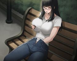 1girls animated bench big_breasts black_hair black_nails breasts busty female female_only fingering fingering_pussy fingering_self glasses grabbing grabbing_own_breast horny_female huge_breasts kkamja large_breasts long_hair nail_polish pants park public_masturbation pussy reina_(kkamja) solo solo_female thick_thighs thighs rating:Explicit score:119 user:Warriors3568