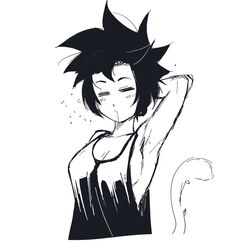 aka_nobodyy baggy_clothing black_and_white dragon_ball monochrome original_character waking_up rating:Questionable score:11 user:Velper