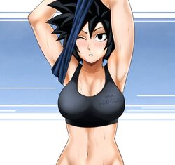 abs aka_nobodyy breasts color dragon_ball original_character post_workout stomach sweaty zukki_(aka_nobodyy) rating:Questionable score:24 user:Velper