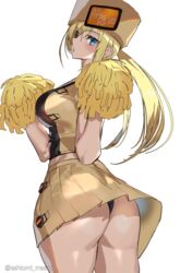 ashiomi_masato ass black_panties black_thong blonde_hair blue_eyes blush cheerleader cheerleader_uniform guilty_gear hat looking_at_viewer looking_back millia_rage panties pom_poms skirt solo standing tagme thighs thong upskirt rating:Questionable score:127 user:AbsoluteTerritory