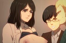 1girls 2boys adult_and_teenager age_difference akinoya animated areola attack_on_titan being_watched big_breasts black_hair blonde_hair bouncing_breasts bra bra_lift breasts breasts_out clothed_sex cum cum_in_pussy cum_inside eldian_armband exposed_breasts falco_grice female_penetrated god_i_wish_that_were_me horny_female huge_breasts large_ass large_breasts light-skinned_female light-skinned_male light_skin long_hair longer_than_30_seconds longer_than_one_minute male_penetrating male_penetrating_female mmf mmf_threesome mp4 multiple_boys multiple_males nipples no_panties older_female older_female_younger_male on_table open_clothes pale-skinned_female penetration penis pieck_finger pubic_hair pussy sex shingeki_no_kyojin shirt_lift short_hair skirt sound spread_legs thick_thighs udo_(shingeki_no_kyojin) vaginal vaginal_penetration vaginal_sex video younger_male rating:Explicit score:1324 user:Zampakuto