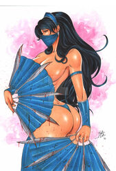 1girls 2d ass black_hair blood bracelet bubble_butt cleavage covering_breasts covering_self distracting_watermark ed_benes_studio face_mask huge_breasts kitana lanio_sena long_hair mask masked masked_female mortal_kombat mortal_kombat_(2011) royalty thong topless watermark rating:Questionable score:109 user:TheKindHaremMaster