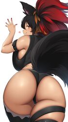 absurdres animal_ears ass ass_focus back big_ass black_hair curvy female highres huge_ass looking_back multicolored_hair nail_polish original panties red_hair solo suruga_(xsurugax) tail thick_thighs thighhighs thighs underwear white_background yellow_eyes rating:Questionable score:131 user:DemonKitty15