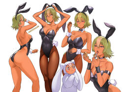 2girls alternate_costume animal_costume animal_ears armpits artist_name ass bangs bare_shoulders big_ass black_leotard breasts bunny_costume bunny_ears bunny_girl bunnysuit cleavage collarbone commentary dark-skinned_female dark_skin detached_collar fake_animal_ears fake_tail female female_only fire_emblem fire_emblem_heroes food gradient gradient_hair green_hair hair_ornament holding holding_food laegjarn_(fire_emblem) laevatein_(fire_emblem) leotard lipstick makeup medium_breasts meziosaur multicolored_hair multiple_girls multiple_views nintendo open_mouth orange_hair pantyhose pink_hair playboy_bunny rabbit_tail red_eyes shiny shiny_hair short_green_hair short_hair signature simple_background smile stockings strapless strapless_leotard tail tan_body tan_skin thighs white_background rating:Questionable score:98 user:kris923