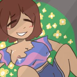 breasts female female_only frisk lactation lactation_through_clothes ripped_clothing undertale rating:Explicit score:54 user:slic3