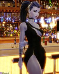 1girls 3d black_dress breasts choker dress earrings female female_only fit fit_female nemesis_3d overwatch purple_skin tattoo thick_thighs thighs widowmaker rating:Questionable score:199 user:Nemesis_3d