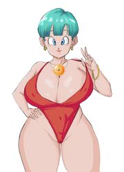 breasts bulma_briefs cleavage dragon_ball dragon_ball_z huge_breasts milf panarandom swimsuit white_background rating:Explicit score:184 user:Alta123