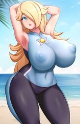 1girls armpits arms_up beach big_breasts blonde_hair blue_eyes breasts commission cucarachaaa female hi_res hips huge_breasts light-skinned_female light_skin long_hair mario_(series) nintendo outdoors princess_rosalina super_mario_galaxy wide_hips rating:Questionable score:105 user:Aeolus_HX