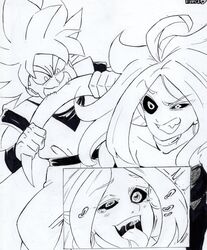 1male android android_21 bite demon_girl dragon_ball dragon_ball_fighterz majin majin_android_21 saiyan son_goku super_form super_saiyan uri_artsu rating:Questionable score:29 user:Dbfan00