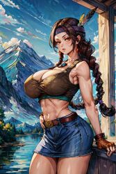 1girls abs ai_generated athletic_female belt big_breasts breasts brown_eyes brown_hair cleavage crop_top denim_skirt feather_in_hair female_abs fingerless_gloves fit_female hair_ornament hand_on_belt headband julia_chang large_breasts long_hair looking_at_viewer midriff mountain namco native_american native_american_female nature navel necklace outdoors outside river short_skirt sideboob stable_diffusion standing tampopo tekken thighs twintails rating:Questionable score:52 user:Tampopo