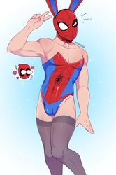 2boys bulge bunny_ears bunnysuit costume crossdressing deadpool gay male_only marvel mask masked masked_male peter_parker spider-man spider-man_(series) stockings superhero tagme wade_wilson wetwasabi wink winking winking_at_partner winking_at_viewer yaoi rating:Explicit score:42 user:LAMWB