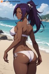  1girls ai-assisted ai_generated ass back_view beach beach_background big_ass bikini bleach dark-skinned_female dark_skin donben female huge_ass huge_breasts long_hair purple_hair self_upload shihouin_yoruichi  rating:questionable score: user:donbenn