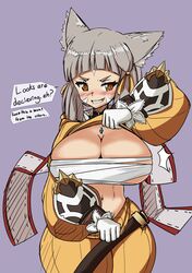 1girls adjusting_clothes alternate_breast_size bakunyuu bare_midriff big_breasts big_eyes big_forehead big_head blush breast_squish breast_wrap breasts brown_eyes busty cat_ears chest_jewel chest_wraps cleavage clothed core_crystal cowboy_shot cropped_legs curved_bangs curvy ear_fluff english english_text eye_contact female female_only fluffy_ears front_view gloves grey_background grey_ears grey_hair grin gritted_teeth hoodie hourglass_figure huge_breasts kazuya_zoey large_breasts limited_palette long_sleeves looking_at_viewer medium_hair midriff nia nia_(xenoblade) nintendo presenting_breasts puffy_sleeves pulling_up_shirt ritax sarashi secretly_busty seductive_smile shiny_hair shirt_lift shirt_up short_hair skindentation small_but_busty smile smug solo solo_female speech_bubble text toned toned_stomach top_heavy tsurime velvet_gloves video_games white_gloves wrapped_breasts wrappings wraps xenoblade_(series) xenoblade_chronicles_2 yellow_clothing rating:Explicit score:190 user:Chunk