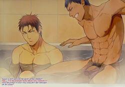 2boys abs aomine_daiki balls bathroom bathtub blue_hair daiki_aomine dialogue english_text gay kagami_taiga kuroko's_basketball kuroko_no_basuke male male/male male_only muscular muscular_male naked nipples pecs pectorals penis pubic_hair red_hair smile taiga_kagami testicles water yaoi zawar379 rating:Explicit score:53 user:yaoi-lover