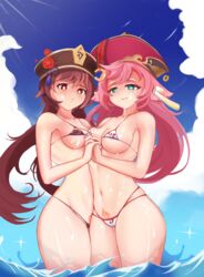  beach cum genshin_impact hu_tao_(genshin_impact) lewdialll pink_hair semen yanfei_(genshin_impact)  rating:questionable score: user:zb315