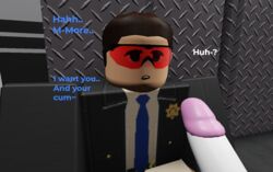  2boys 2males 3d blowjob comic dialogue furry gay male male_only penis police police_uniform roblox robloxian seth_the_cat_(character) seththefeline_(artist) source_request tagme text trooperpl_(character)  rating:explicit score: user:datrooper