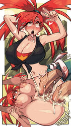 big_ass big_breasts cum cum_in_ass cum_in_pussy cum_inside double_penetration flannery_(pokemon) gerph mmf_threesome pokemon tagme rating:Explicit score:121 user:Mueori