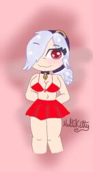  1girls brawl_stars colette_(brawl_stars) multikitty red_bra red_eyes red_skirt white_hair  rating:explicit score: user:bot