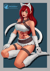 1girls astrowolf cat_ears cat_tail facing_viewer full_body katarina_du_couteau kitty_cat_katarina league_of_legends looking_at_viewer red_hair scar smile solo tales_from_the_rift_series tattoo thick_thighs yokozuwari rating:Questionable score:68 user:Hawthorne452